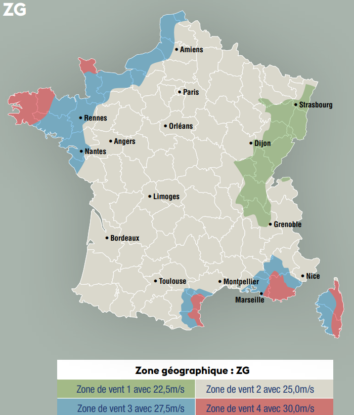 Zone géographie et zone de vent